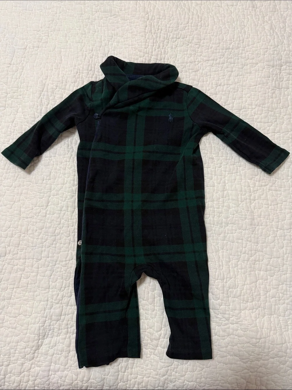 Ralph Lauren Navy & Green Plaid Baby Footie